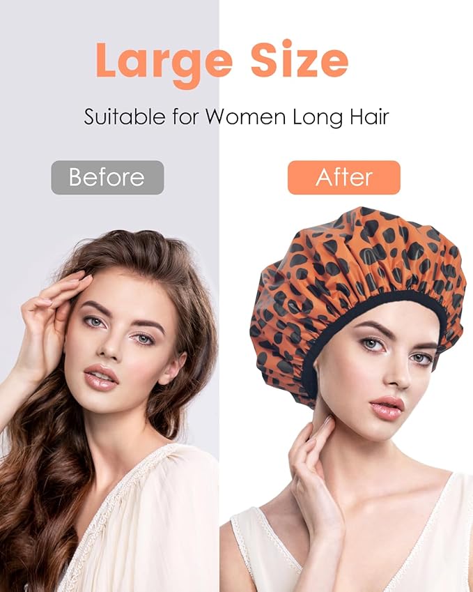 Auban Shower Cap, Shower Cap for Women Terry Cloth Lined EVA Exterior Reusable Double Layer Waterproof, Large Bath Hair Cap for All Hair Lengths, Hotel Travel Essentials Accessories Deep Conditioning