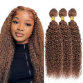 Light Brown Bundles Human Hair Color #30 Water Wave Bundle Niegmeag Brazilian Virgin Hair 3 Bundles 16 18 20 Inch Double Weft Light Brown Wet and Wavy Bundle