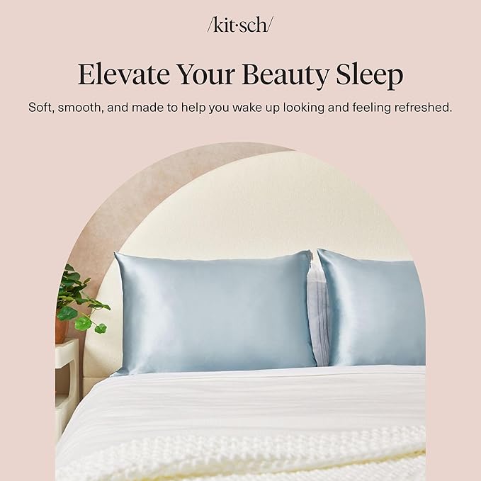 Kitsch Satin Pillowcase with Zipper for Hair & Skin, Softer Than Silk Pillow Cases Queen, Wrinkle-Free, Smooth and Cooling Satin Pillow Covers, Standard Size 19"x26", Haze Blue