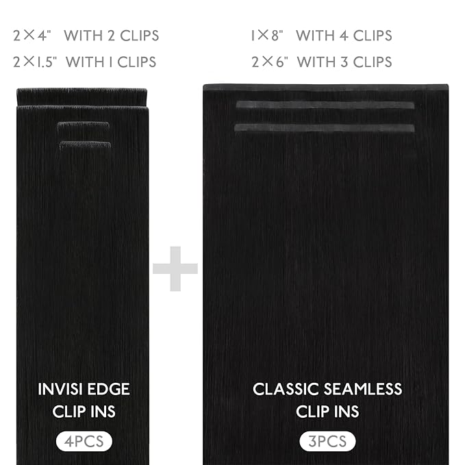 WENNALIFE Invisi Edge & Classic Seamless Clip in Hair Extensions Real Human Hair, 14 Inch 130 9pcs Jet Black Hair Extensions for Women Invisible Straight Injection Extensiones de Cabello Humano