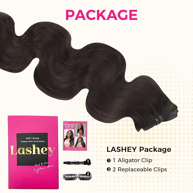Lashey Seamless Clip in Hair Extensions Human Hair 130g 9pcs 14 Inch Body Wave #2 Dark Brown Clip in Hair Extensions for Women PU Weft Human Hair Clip ins Extensions