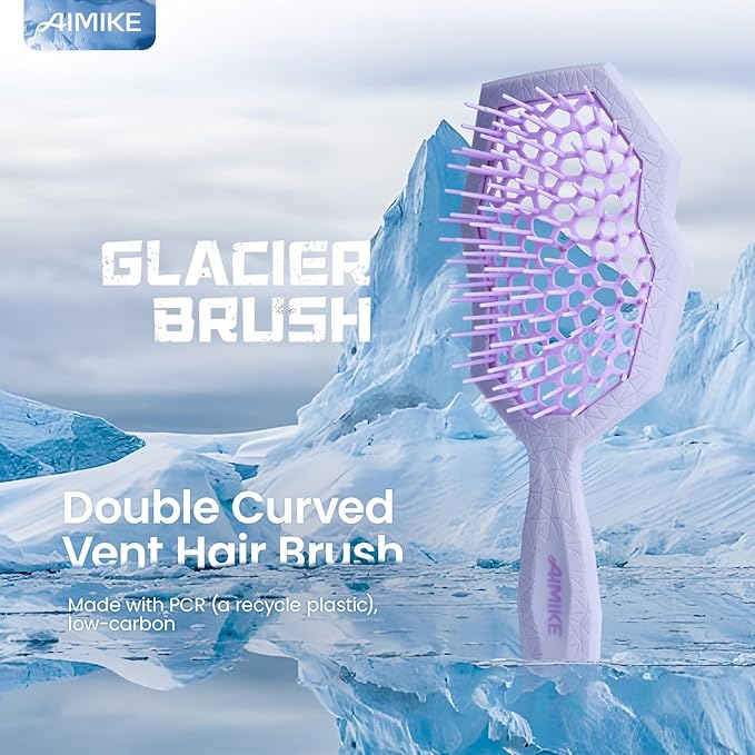 AIMIKE Glacier Detangling Brush, Pain-Free Detangler Brush for Curly Hair Wet & Dry Use, Glide Through Tangles with Ease, Vented Hairbrush for Women's 2c to 4c Curls, Purple