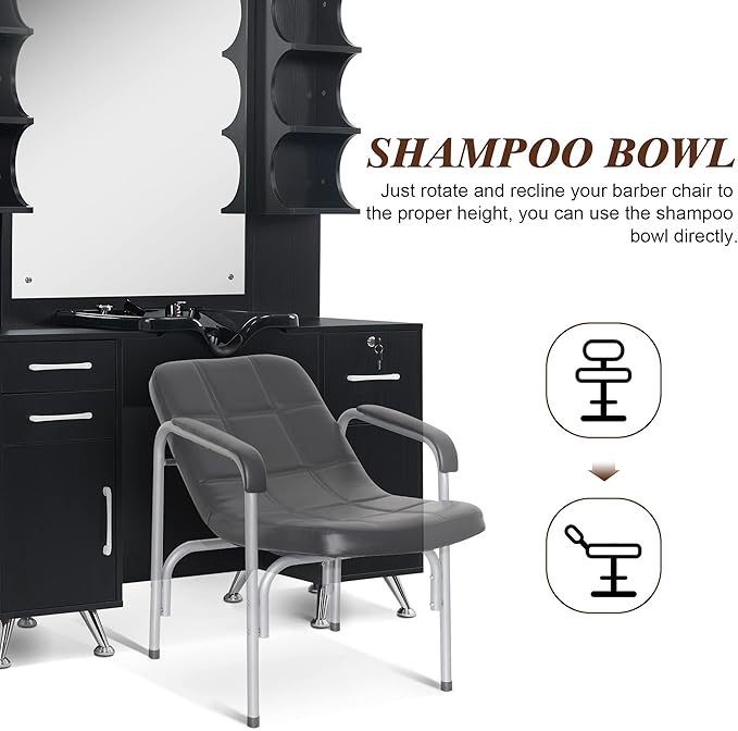 BarberPub Backwash Shampoo Bowl Cabinet, Wall Mount Station with Mirror, Storage Cabinet with Drawers & Shelf Salon Equipment 3141 (Black)