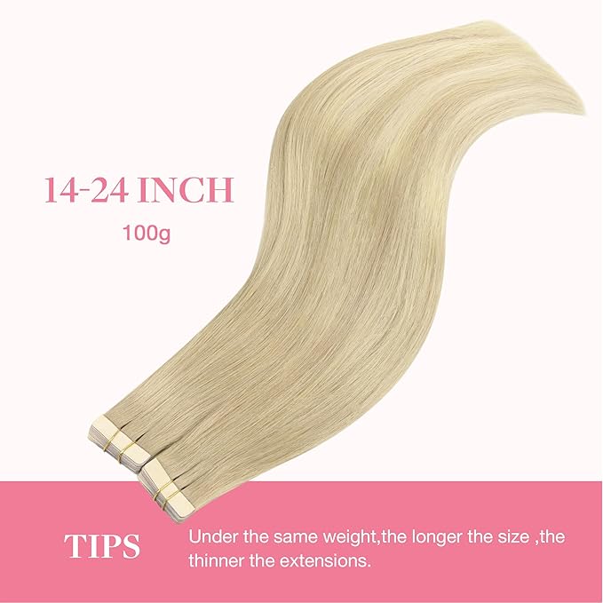 GOO GOO Tape in Hair Extensions Human Hair, 18ET90A Natural Blonde Balayage, 18inch 100g 40pcs, Skin Weft Seamless Invisible, Silky Straight with Thick Ends, Remy Human Hair