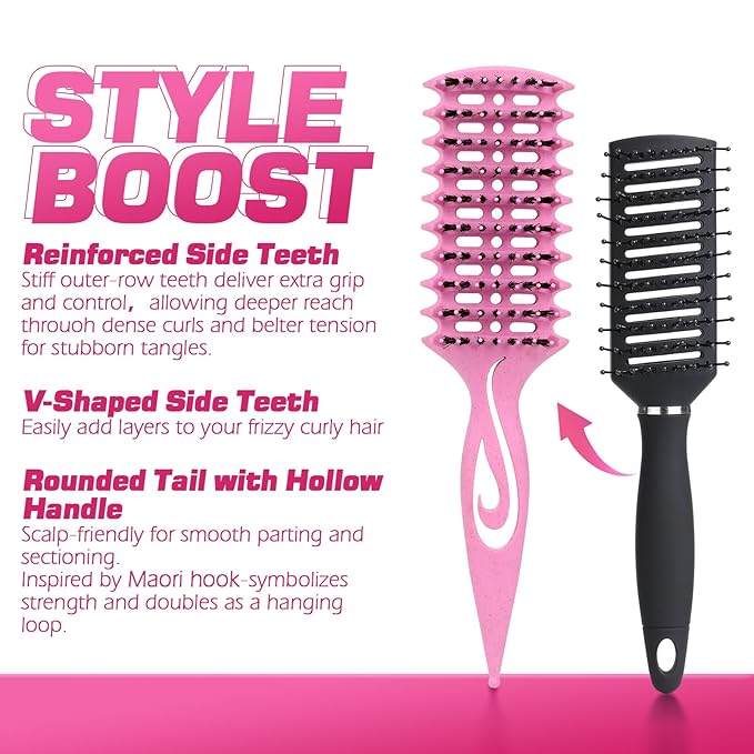 Candy Brush Curl Defining Vented Hair Brush for Effortlessly Blow Drying Detangling and Shaping and Styling, Airflow Wet Hair Brush for All Hair Types for Women and Men, Anti-Pull & Frizz, Pink