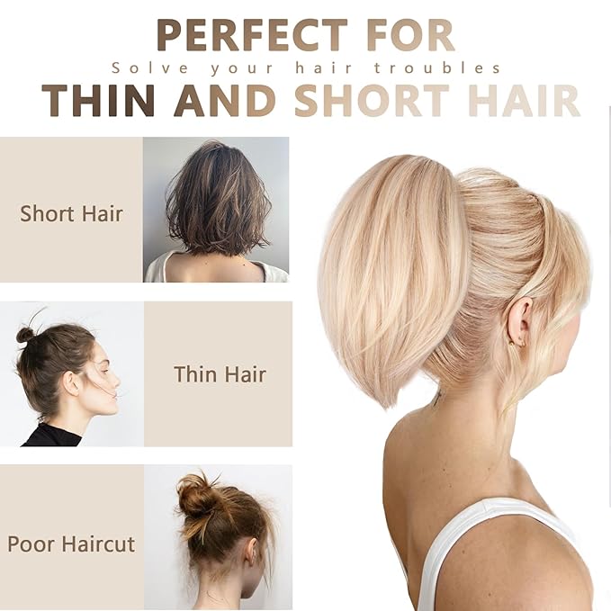 Claw Clip Ponytail Extension - 10 Inch Short Ponytail Extension, Straight Pony Tails Hair Extensions, Synthetic Hair Extensions Ponytail, Clip On Ponytails for Women (Color: Platinum Blonde)