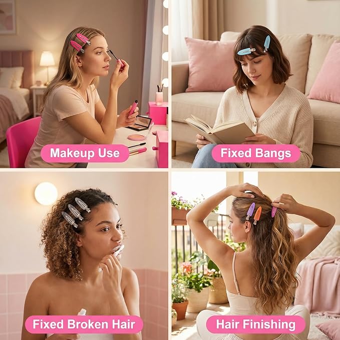 No Crease Hair Clips Makeup Pin Curl Clip Bulk 40Pcs Multicolor No Bend Dent Bang Creaseless Hair Clips for Makeup Application Bangs Hairpin Setting Pins Clip for Women Styling (Black)