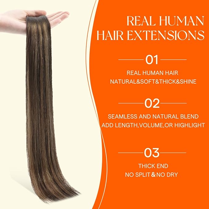 Full Shine Hair Extensions 20Inch Color 2 Fading to 8 Highlight 2 Darkest Brown Seamless Inxisible Tape in Hair Extensions Silky Straight Injected Tape in Extensions 20 Pcs 50 Grams for Daily