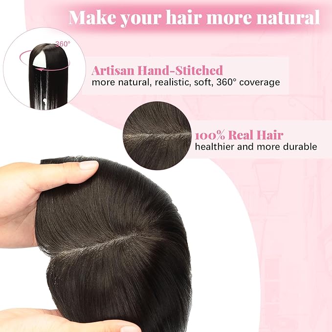 Hair Topper 16inch Toppers for Women Real Human Hair Natural Black Toppers for Women with Thinning 6x7inch Base Clip in Extensions Add Hair Volume Hairpieces 75g(#1BToppers-16inch)