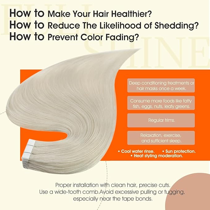 Full Shine Invisible Tape in Hair Extensions Human Hair White Blonde Human Hair Extensions Tape in 20Inch Adhesive Double Sided Extenison Seamless Skin Weft 50G 20Pcs Daily Office Look