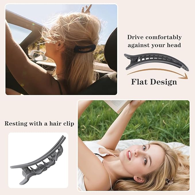 5 PCS Flat Hair Clips, Medium Lay Flat Claw Clips for Women Girls, 2 Styles Stylish Matte Non-slip Hair Claws for Thick Thin Hair(Brown&White)