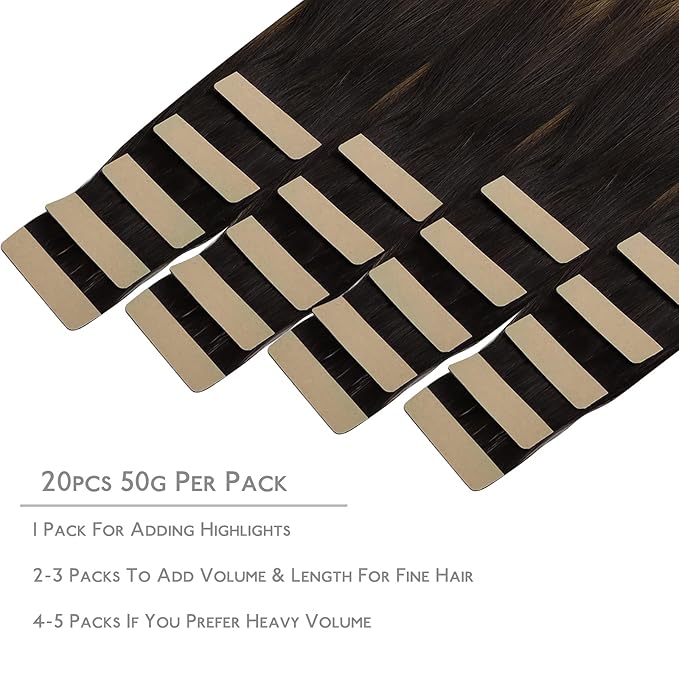 WENNALIFE Tape in Hair Extensions Human Hair, 20pcs 14 inch 50g Balayage Dark Brown Mixed Chestnut Brown Remy Tape Hair Extensions Real Human Hair Tape Extensions Coloured Hair Extensions