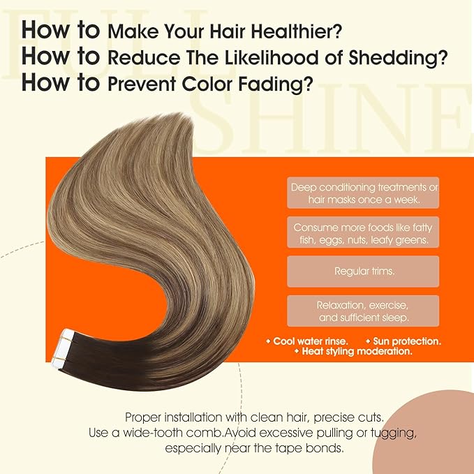 Full Shine Tape in Hair Extensions Human Hair Color 2 Brown Fading to 8 Ash Brown Highlight 27 Blonde 16Inch Invisible Tape in Extensions Human Hair Seamless Hair Extensions 50G 20Pcs Add Volume