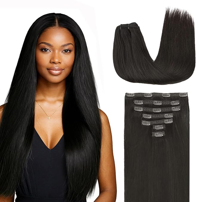 Lashey Clip in Hair Extensions Real Human Hair, 12 Inch 7pcs 120g #1B Natural Black, Straight Remy Human Hair Clip in for Black Women