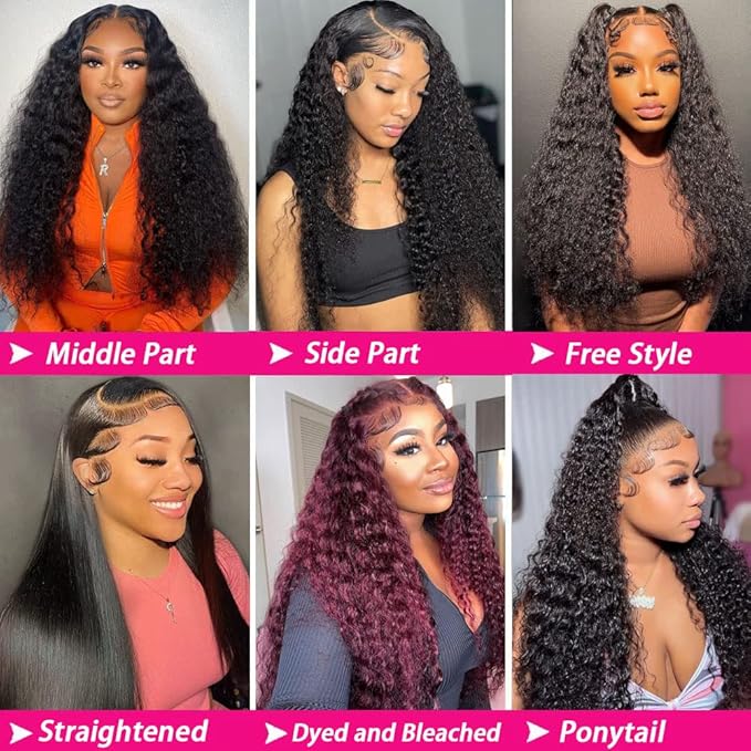 bangjazz 28 Inch HD Lace Frontal Wigs Human Hair Deep Wave Wig 13x4 Lace Front Wigs Human Hair 180 Density Curly Wigs for Black Women, Curly Lace Front Wig Natural Hairline Natural Color
