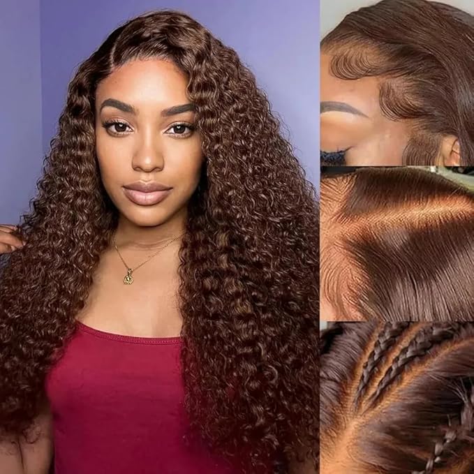 20 Inch Chocolate Brown Deep Wave Lace Front Wigs Human Hair Pre Plucked 200% Density 13x6 HD Lace Frontal Wigs with Baby Hair Deep Curly Wet and Wavy Glueless Wigs for Women (4# Brown, 20 Inch)