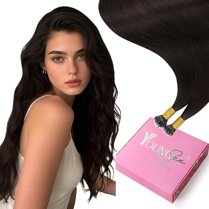 YoungSee Nano Hair Extensions Human Hair Dark Brown Nano Bead Hair Extensions Human Hair Brown Nano-Ring Hair Extension 16 Inch Nano-Tip Extension Remy Hair for Adding Volume 50s 50g