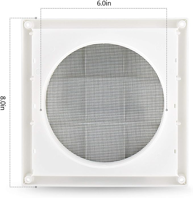 Funmit 6" Louvered Vent Cover 8" x 8" Oversize Outside Dimensions for Exterior Wall Vent Hood Outlet Airflow Vent Dryer Air Vent (White)