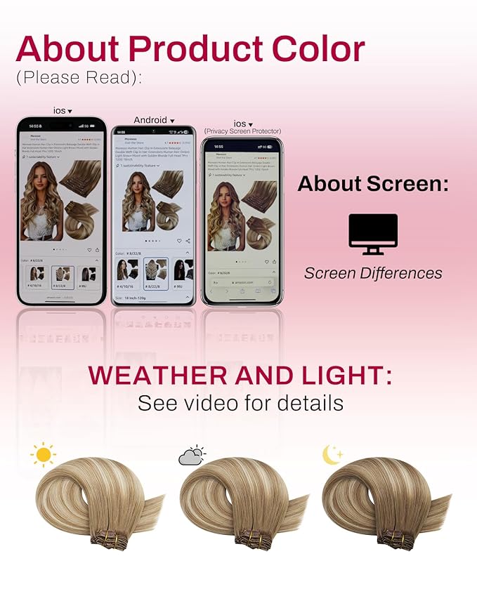 Moresoo Seamless Extensions Clip in Human Hair Light Brown Ombre Golden Blonde Seamless Balayage Clip in Hair Extensions Human Hair 7pcs/120g 22inch