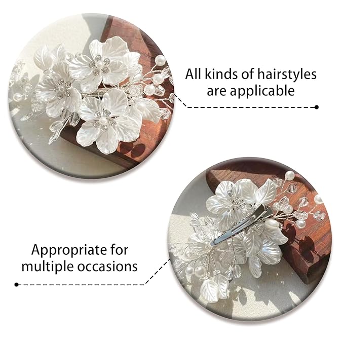 Bride Flower Silver Piece Pearl Hair Clip,Wedding Hair Accessories for Women and Bridesmaids,Silver Pearl Crystal Fancy Clip