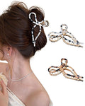 ACECHA 2 Pack Gold Metal Bow Hair Claw Clips for Women, 4.5" Colorful Non-slip Hairclips for Thick Thin Hair Claws Strong Hold Styling (Leopard)