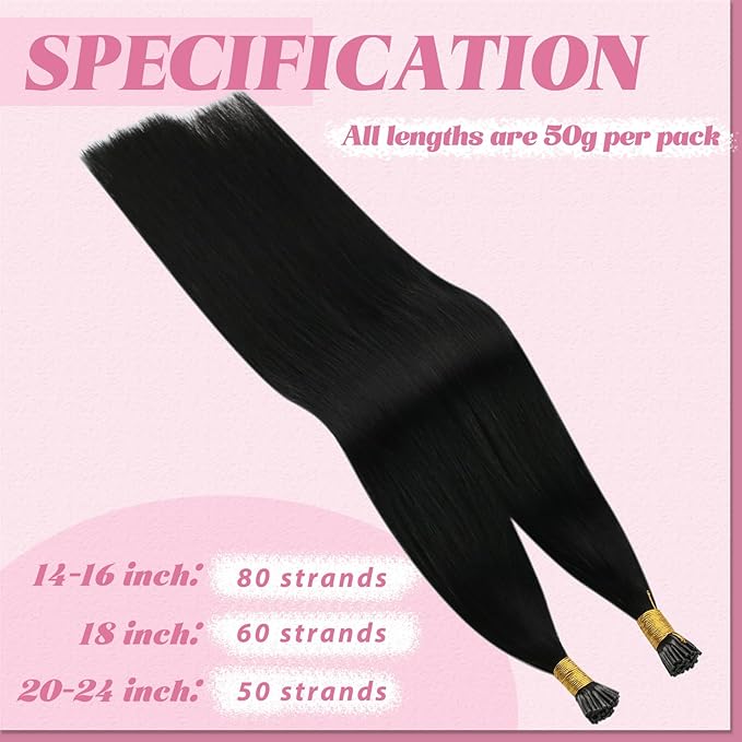 YoungSee I Tip Hair Extensions Human Hair Black 18 Inch Itip Human Hair Extensions Black I Tip Extensions Cold Fusion Itips Hair Extensions Human Hair Keratin Tip Extensions for Everyday Wear 60s 50g