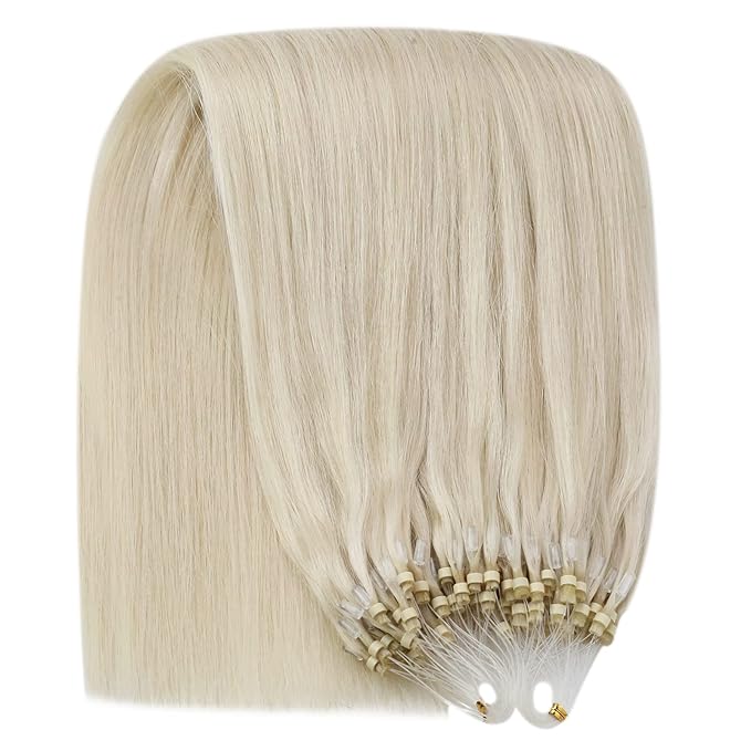 YoungSee Micro Bead Hair Extensions Real Human Hair Blonde 16 Inch Micro Link Hair Extensions Human Hair Platinum Blonde 50g Beaded Hair Extension Blond 50s Cold Fusion Hair Extension 50g for Girls
