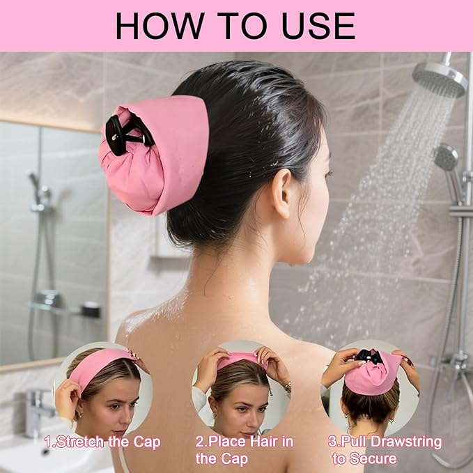 Waterproof Hair Sleeve for Long Hair, Crown Washing Shower Cap Ponytail, Reusable Adjustable, Quick Root Refresh for Shower Gym Travel Pool Beach, Time Saver (Purple+Pink, 2PC)