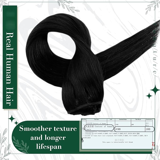 RUNATURE Real Human Hair Clip in Extensions Black, 10 Inch Clip in Hair Extensions, Short Hair Extensions Clip Ins, Remy Natural Hair For Women, Easy To Apply, 50g 3pcs #1B Off Black