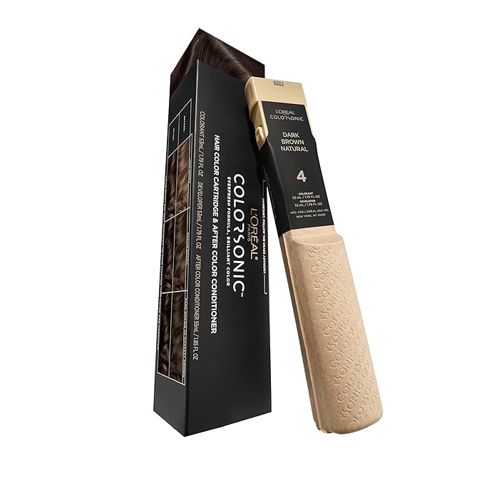 L'Oreal Paris Colorsonic Permanent Hair Dye Cartridge, Vibrant Hair Color for Root Touch Up, Gray Coverage or All Over Color in just 5 Minutes, 4 Dark Natural Brown (Coloring Device Sold Separately)
