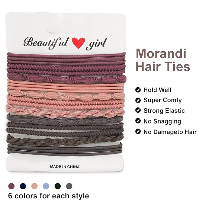 MEMOVAN Hair Tie Bracelets 24pcs Boho Ponytail Holders - Seamless Braided Elastic Cotton Hair Bands for Women, Girls, Thick, Thin, and Curly Hair