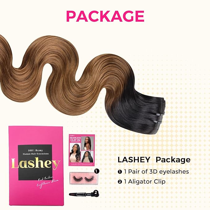 Lashey Clip in Hair Extensions Ombre Natural Black to Medium Auburn Seamless Clip in Hair Extensions Human Hair 110g 7pcs 14 Inch Body Wave Remy Human Hair Extension for Black Women