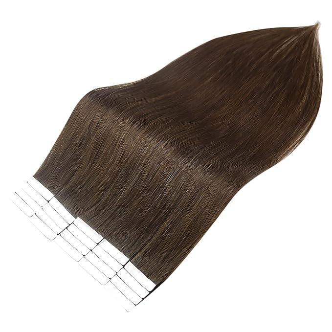 Full Shine Brown Tape in Hair Extensions 14Inch Color 4 Medium Brown 100G 40PCS Straight Invisible Hair Extensions Tape ins Double Sided Tape Remy Human Hair Add Volume for Women