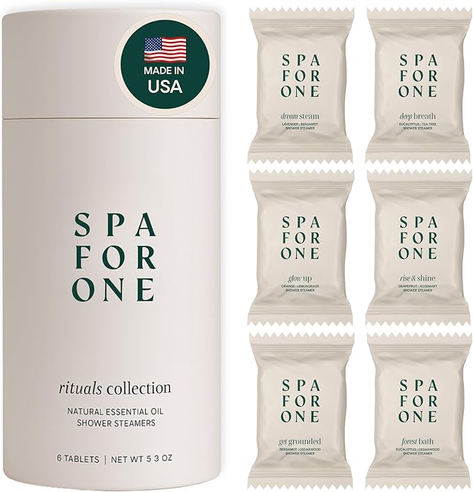 Shower Steamers Aromatherapy 6 Pack - Made in USA with Natural Essential Oils for Christmas Stocking Stuffers, Birthday Gifts for Women and Men, White Elephant - Self Care Variety Pack