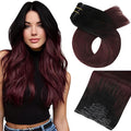 Moresoo Seamless Clip in Hair Extensions Burgundy Balayage Seamless Hair Extensions Clip ins Human Hair Black to Wine Red Ombre Human Hair Clip in Extensions Black to Burgundy 120g 7pcs 20inch