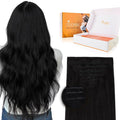 DOORES Hair Extensions Real Human Clip in 20 inch 110g 7pcs Invisi Edge, Seamless Clip in Hair Extensions Invisible Virgin Clipins Injected Skin Weft, 1 Jet Black