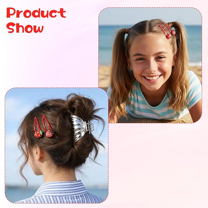 8PCS Strawberry Hair Clips, Metal Snap Hair Clips for Women Girls, Cute Hairs Barrettes Cute Strawberry Hairs Accessories for Girls Toddlers Kids and Teens Gifts Red