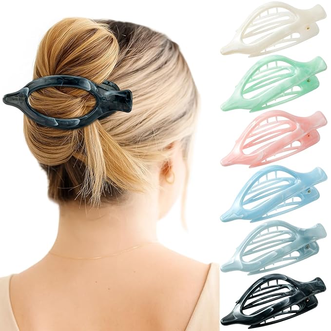 6 Packs Flat Claw Clips for Women, French Concord Flat Hair Clip, Matte Hair Claws Clip for Thin Thick Hair, Lay Down Claws Clips, Durable Strong Hold Hair Clip, Christmas Gifts (Colorful)