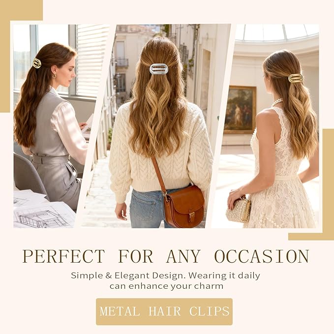 2 PCS Metal Hair Clips for Women, Vintage Gold French Barrette Clip, Stylish Durable & Elegant Metal Hair Clips, Silver Hair Barrettes for Thin Thick Hair, Retro Hair Accessories Christmas Gift