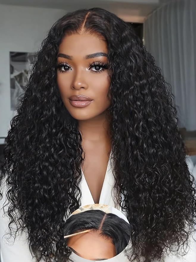Julia Hair Loose Curly Wave Glueless Wigs Human Hair 7x5 HD Lace Closure Bye Bye Knots Mixed Curls Wig with Invisi Drawstring Pre Plucked Pre Bleached Put on and Go Beginner Friendly 20 Inch