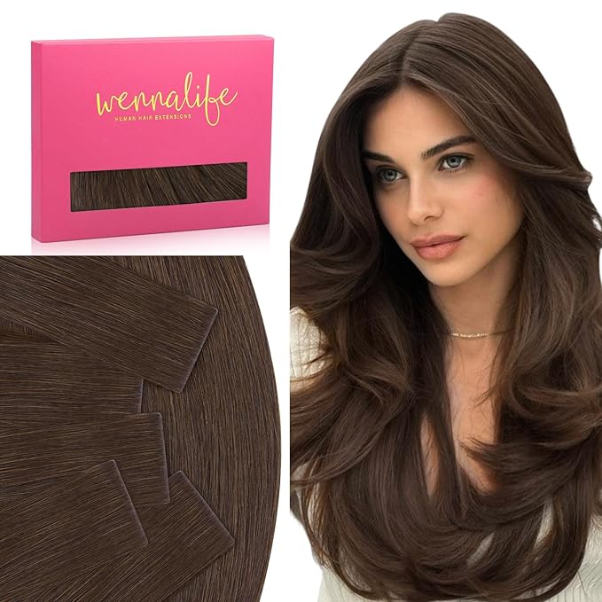 WENNALIFE Invisi Edge Tape in Hair Extensions Human Hair, 24 Inch 30g 10pcs Chocolate Brown Invisible Luxury Remy Hair Extensions Natural Seamless Injected Tape Straight Extensiones De Cabello Humano