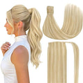 Ve Sunny Hair Extensions Ponytail Real Human Hair 80G Wrap Around Clip in Ponytail Hair Extensions Straight Extensions Human Hair for Women Strawberry Honey Blonde Highlights Bleach Blonde 14inch