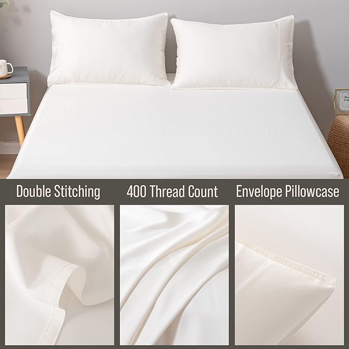Bella Coterie | Luxury Bamboo Viscose Queen Size Pillowcase Set | 100% Organically Grown | Ultra Soft | Cooling | 2 Pcs [Ivory]