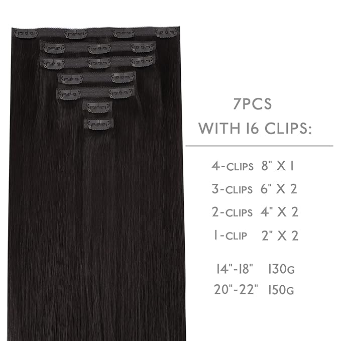 WENNALIFE Lace Seamless Clip in Hair Extensions Human Hair 7pcs Ultra Invisible 50% Thinner Seamless Clip Ins Natural Black Natural Remy Hair 22 inch