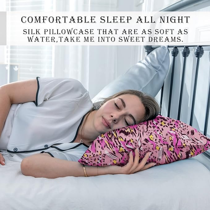Mulberry Silk Pillowcase for Hair and Skin King Size Leopard Print Silk Pillow Cases with Zipper Soft Breathable Smooth Cooling Silk Pillow Covers for Sleeping (Pink Paint,20"X 36",1Pcs)