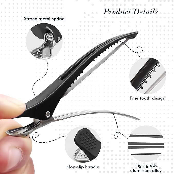 12Pcs 4.3” Long Hair Sectioning Clips, Creaseless Non-Slip Hair Styling Clips with Silicone Band, Professional Sectioning Hair Clips for Styling, Cutting and Rollers