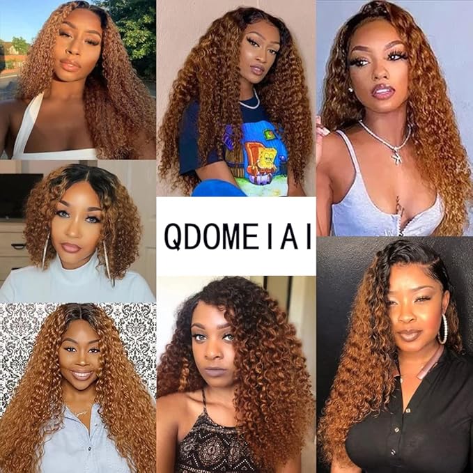 Ombre Brown Lace Front Wigs Human Hair Pre Plucked Curly Wave Brazilian Virgin Hair 13X4 HD Transparent Lace Frontal Wigs with Baby Hair 180% Density 26 Inch