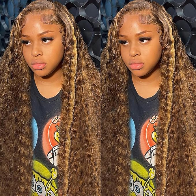 bangjazz 22 Inch Highlight Ombre Lace Front Wig Human Hair Deep Wave 13x4 HD Lace Frontal Wigs Human Hair 180% Density P4/27 Colored Curly Wigs for Women Human Hair Glueless Pre Plucked Wig