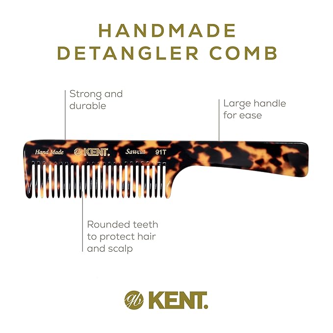 Kent 91T TY Detangler Comb for Women - Wide Tooth Hair Comb for Curly and Wavy Hair, Wet Hair Comb, Large Handle Shower Comb for Effective Detangling