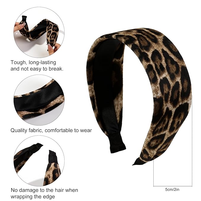 Ivyu 2 Pack Wide Leopard Headbands for Women, Non-Slip Elastic Hair Bands Soft Fabric Head Band for Daily Wear, Makeup, Travel Fashion Hair Accessories for Girls